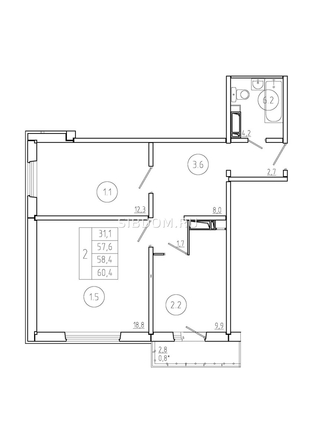 
  Продается 2-комн. квартира, 58.4 м², ЖК Три слона, дом 1
. Фото 1.