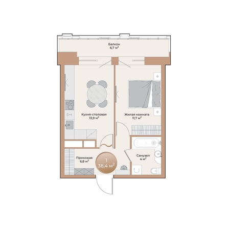 
  Продается 1-комн. квартира, 38.4 м², ЖК Небо над Енисеем
. Фото 2.