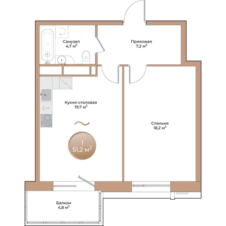 
  Продается 1-комн. квартира, 51.2 м², ЖК Небо над Енисеем
. Фото 1.