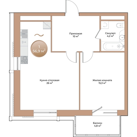 
  Продается 1-комн. квартира, 56.9 м², ЖК Небо над Енисеем
. Фото 1.