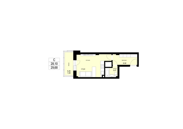 
  Продается студия, 29.68 м², ЖК ЛЕТО, дом 1
. Фото 1.