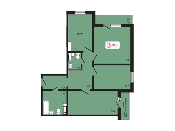 
  Продается 3-комн. квартира, 86.3 м², ЖК КБС. Берег, дом 5 строение 1
. Фото 2.