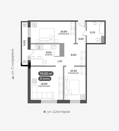 
  Продается 3-комн. квартира, 76.9 м², ЖК Белый квартал на Спандаряна, 2
. Фото 1.
