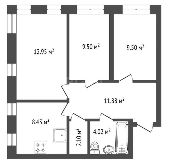 
  Продается 3-комн. квартира, 58 м², Матросова ул, д. 30в
. Фото 2.