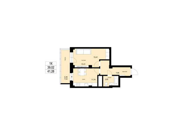 
  Продается 1-комн. квартира, 41.28 м², ЖК ЛЕТО, дом 1
. Фото 9.