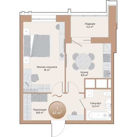
  Продается 1-комн. квартира, 41 м², ЖК Небо над Енисеем
. Фото 2.