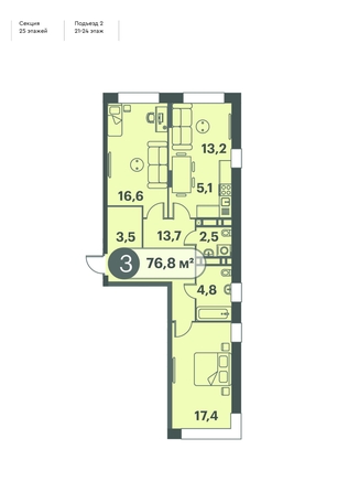 
  Продается 3-комн. квартира, 76.8 м², ЖК Три Клёна, дом 1
. Фото 1.