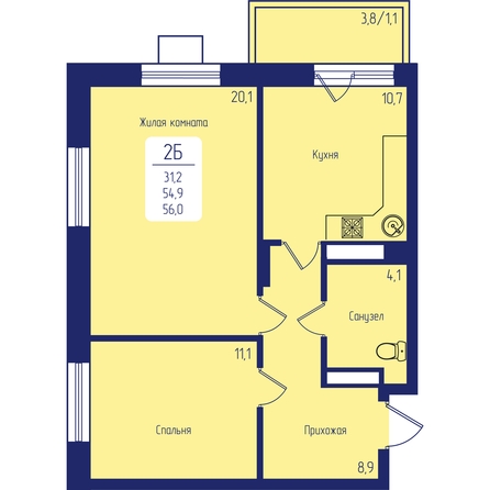 
  Продается 2-комн. квартира, 56 м², ЖК Univers (Универс), 2 квартал
. Фото 1.