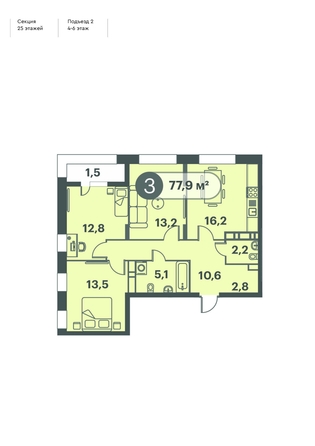 
  Продается 3-комн. квартира, 77.9 м², ЖК Три Клёна, дом 1
. Фото 1.