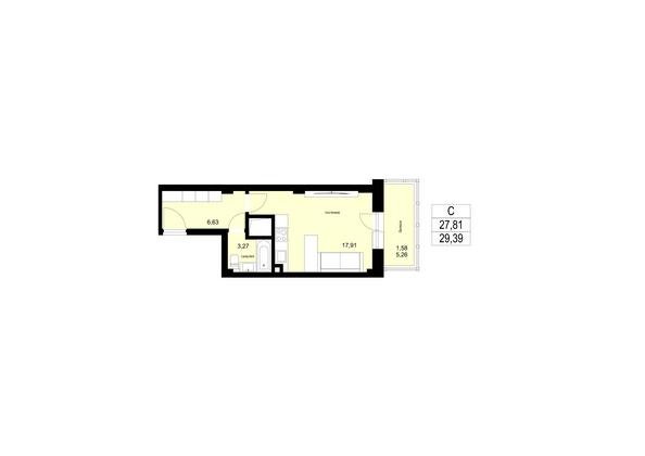 
  Продается студия 29.39 м², в ЖК ЛЕТО, дом 1. Фото 1.