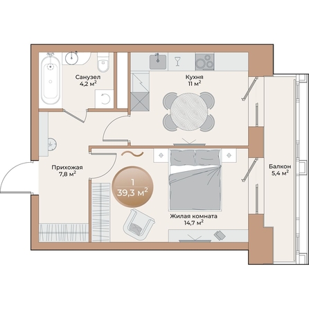 
  Продается 1-комн. квартира 39.3 м², в ЖК Небо над Енисеем. Фото 2.
