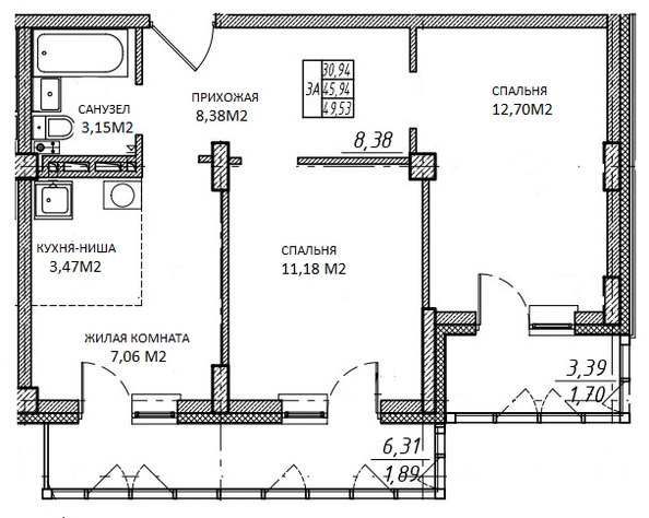 
  Продается 3-комн. квартира 49.53 м², в ЖК Добродом. Фото 1.