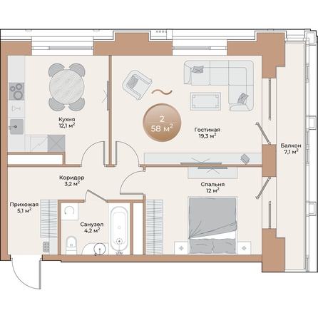 
  Продается 2-комн. квартира 58 м², в ЖК Небо над Енисеем. Фото 2.