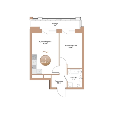 
  Продается 1-комн. квартира 37.3 м², в ЖК Небо над Енисеем. Фото 1.