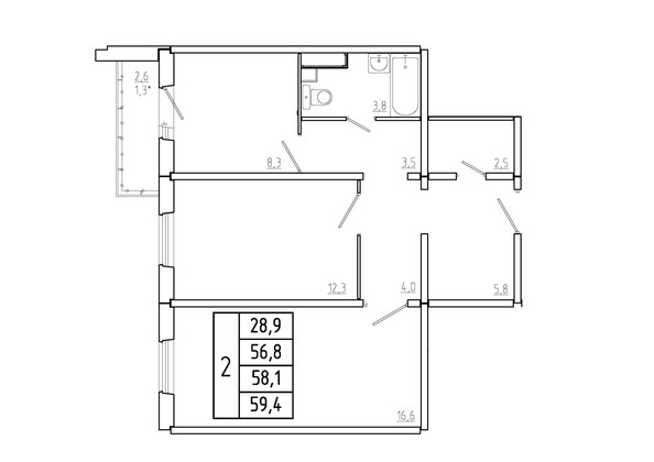 
  Продается 2-комн. квартира 58.1 м², в ЖК Три слона, дом 1. Фото 1.