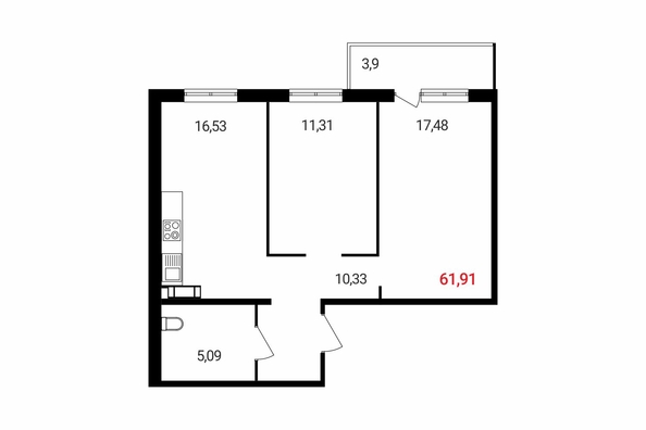 
  Продается 3-комн. квартира 62.03 м², в ЖК Аринский, дом 2 корпус 1. Фото 2.