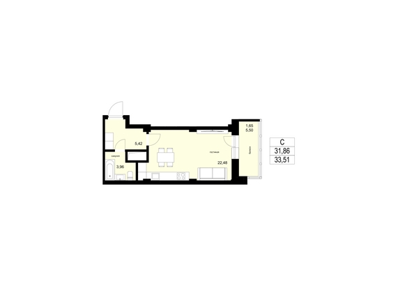 
  Продается студия 33.63 м². Фото 2.