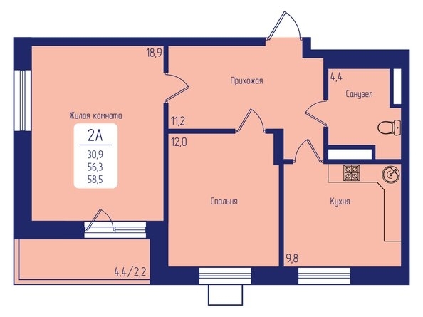 
  Продается 2-комн. квартира 58.5 м², в ЖК Универс, 2 квартал. Фото 1.