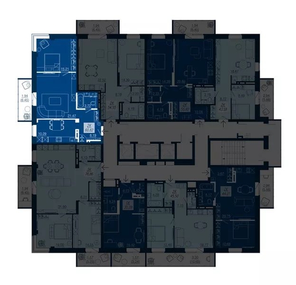 
  Продается 2-комн. квартира 60.82 м², в ЖК АЭРО, дом 4. Фото 1.