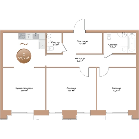 
  Продается 2-комн. квартира 77.5 м², в ЖК Небо над Енисеем. Фото 3.