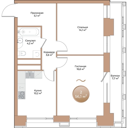 
  Продается 2-комн. квартира 56.1 м², в ЖК Небо над Енисеем. Фото 1.