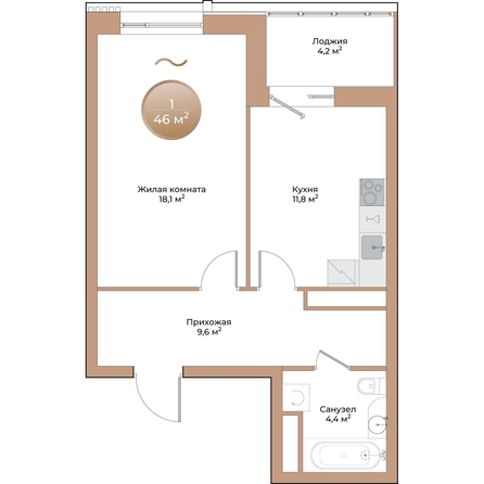 
  Продается 1-комн. квартира 46 м², в ЖК Небо над Енисеем. Фото 1.