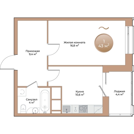 
  Продается 1-комн. квартира 43 м², в ЖК Небо над Енисеем. Фото 1.