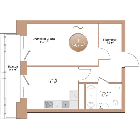
  Продается 1-комн. квартира 39.2 м², в ЖК Небо над Енисеем. Фото 1.