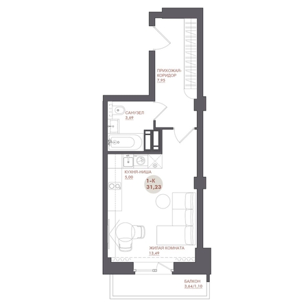 
  Продается студия 31.23 м², в ЖК Звезда. Фото 1.
