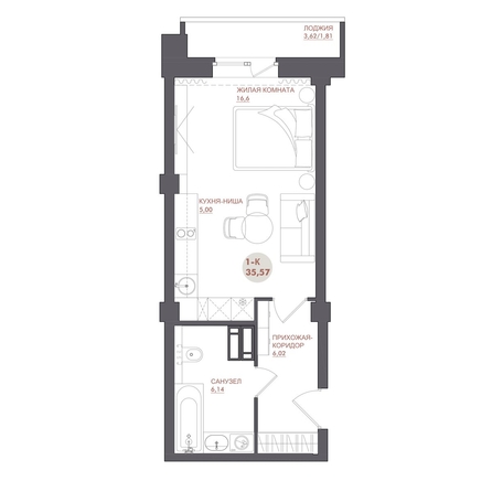 
  Продается студия 35.57 м², в ЖК Звезда. Фото 2.