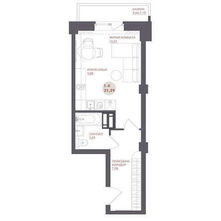 
  Продается студия 31.29 м², в ЖК Звезда. Фото 1.