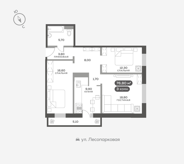 
  Продается 3-комн. квартира 76.9 м², в ЖК Белый квартал на Свободном, дом 3. Фото 6.