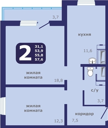 
  Продается 2-комн. квартира 55.8 м², в ЖК Рябиновый дворик, дом 1. Фото 1.