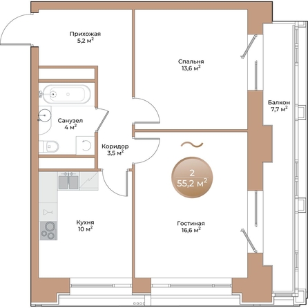 
  Продается 2-комн. квартира 55.2 м², в ЖК Небо над Енисеем. Фото 1.