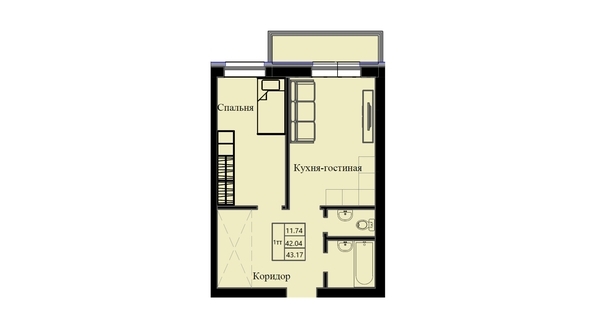 
  Продается 1-комн. квартира 43.17 м², в ЖК Космос. Фото 1.