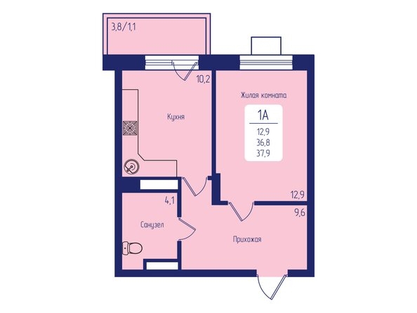 
  Продается 1-комн. квартира 37.9 м², в ЖК Универс, 2 квартал. Фото 8.