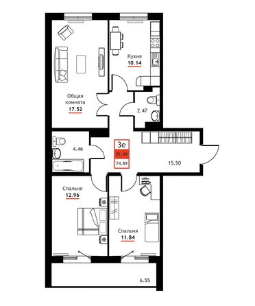 
  Продается 3-комн. квартира 81.44 м². Фото 3.