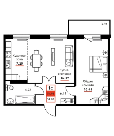 
  Продается 1-комн. квартира 54.96 м². Фото 1.