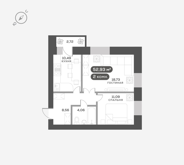 
  Продается 2-комн. квартира 52.93 м², в ЖК ОКТА, дом 2. Фото 6.