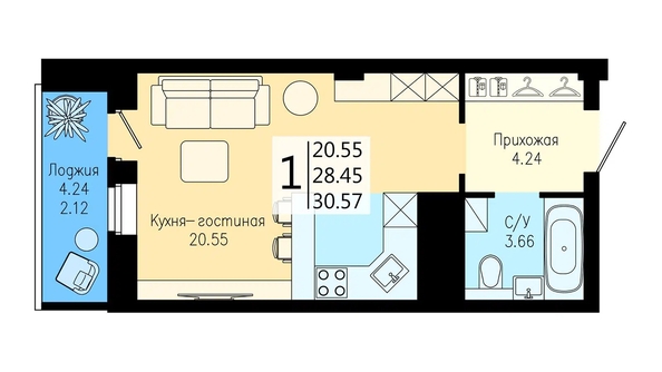 
  Продается студия 28.7 м², в ЖК На Дудинской, дом 5. Фото 4.