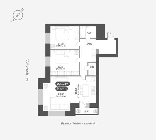 
  Продается 3-комн. квартира 92.9 м², в ЖК ОКТА, дом 2. Фото 6.