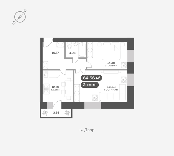 
  Продается 2-комн. квартира 64.3 м², в ЖК ОКТА, дом 2. Фото 6.