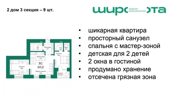 
   Продам 3-комнатную, 60.2 м², Широта, корпус 2

. Фото 1.