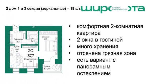 
   Продам 2-комнатную, 37.7 м², Широта, корпус 2

. Фото 1.