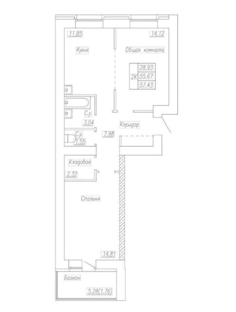 
   Продам 2-комнатную, 57.43 м², Петра Cухова, дом 34

. Фото 1.