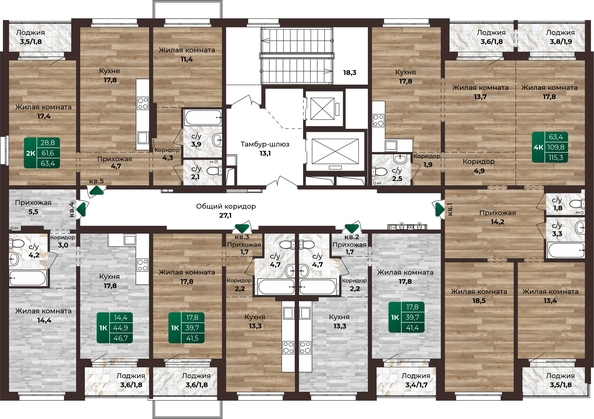 
   Продам 2-комнатную, 63.4 м², Шервуд, (Нагорная 6-я, 15в корп 2)

. Фото 1.