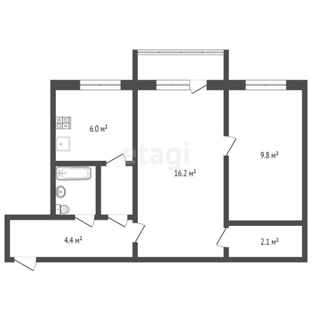 
   Продам 2-комнатную, 44.5 м², Молодежная ул, 39

. Фото 2.