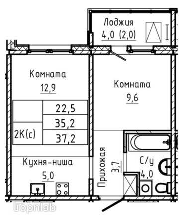 
   Продам 2-комнатную, 37.2 м², Прайм

. Фото 1.