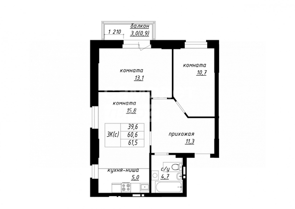 
   Продам 3-комнатную, 61.5 м², Чайка

. Фото 12.