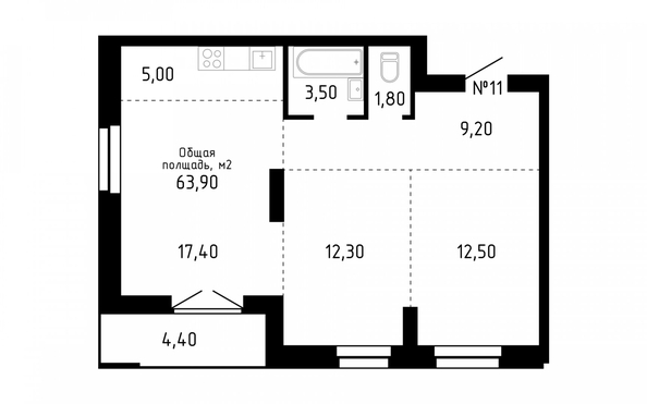 
   Продам 3-комнатную, 63.9 м², Smart (Смарт)

. Фото 1.